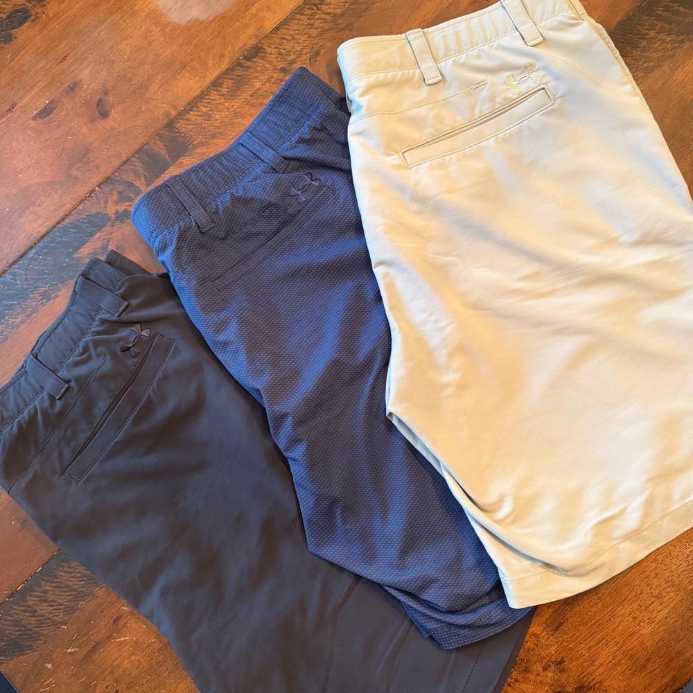 Under Armour Mens Golf Shorts Lot of 3 Size 40 Black Khaki Navy Blue Performance